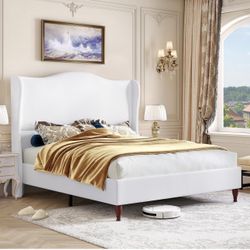 Queen Upholstered Bed Frame (white )