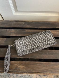 Silver Beaded Wristlet Clutch Bag