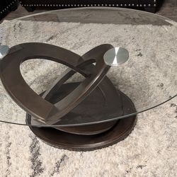 Modern oval glass coffee table unique wood base