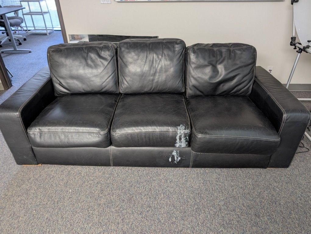 Black IKEA Genuine Leather Couch / Sofa