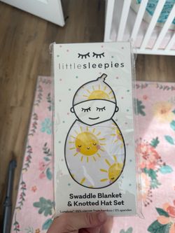 Little Sleepies Swaddle Blanket & Knotted Hat Set