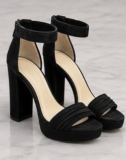 Black Suede Ankle-Strap Block Heels