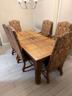 Rustic Wood Dining Table with 6 chairs