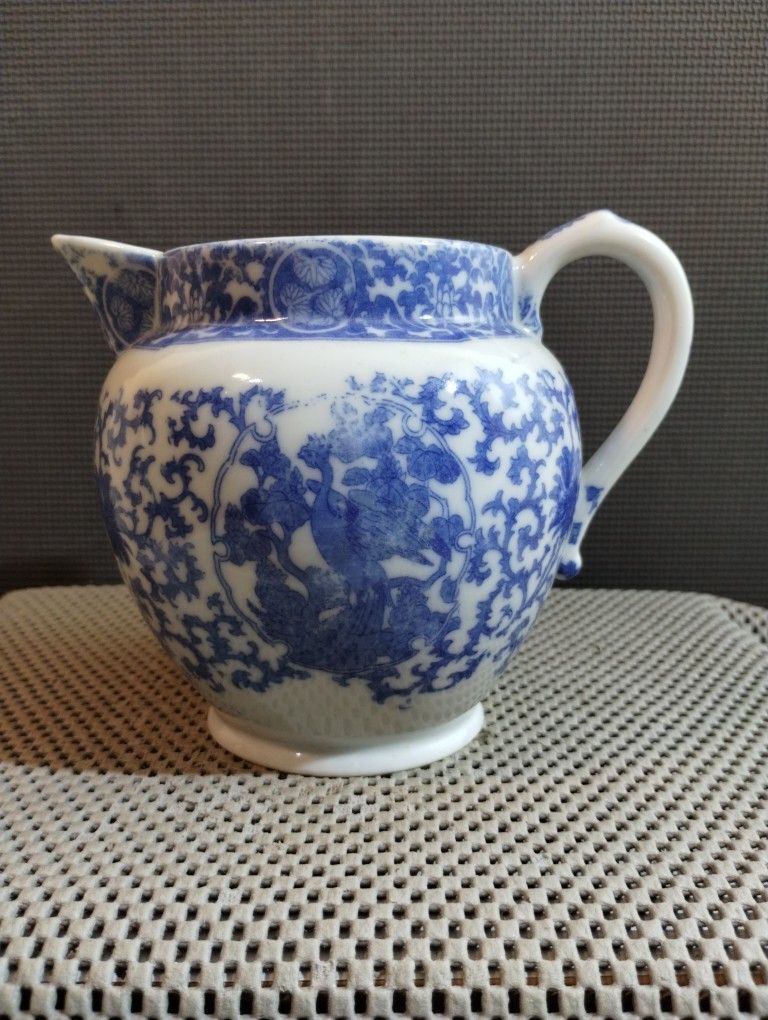 Antique Japanese 19th Century Blue and White Porcelain Pitcher
