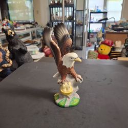 American Bald Eagle Porcelain Figurine, In Her Nest Feeding Her Eaglets 8" Tall