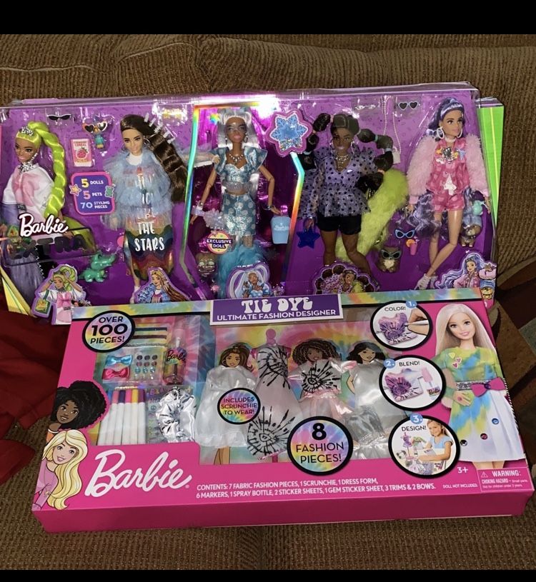 Lot of (2) 5 pc Barbie doll & fabric fashion pieces
