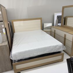 Modern Bedroom Set Beige Queen Bed , Dresser Mirror or And Night Stand