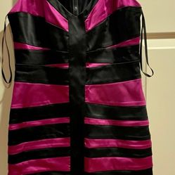 NWT Issue New York Black/Fuchsia Zip Bodycon Bandage Style Dress Fully Lined, 12