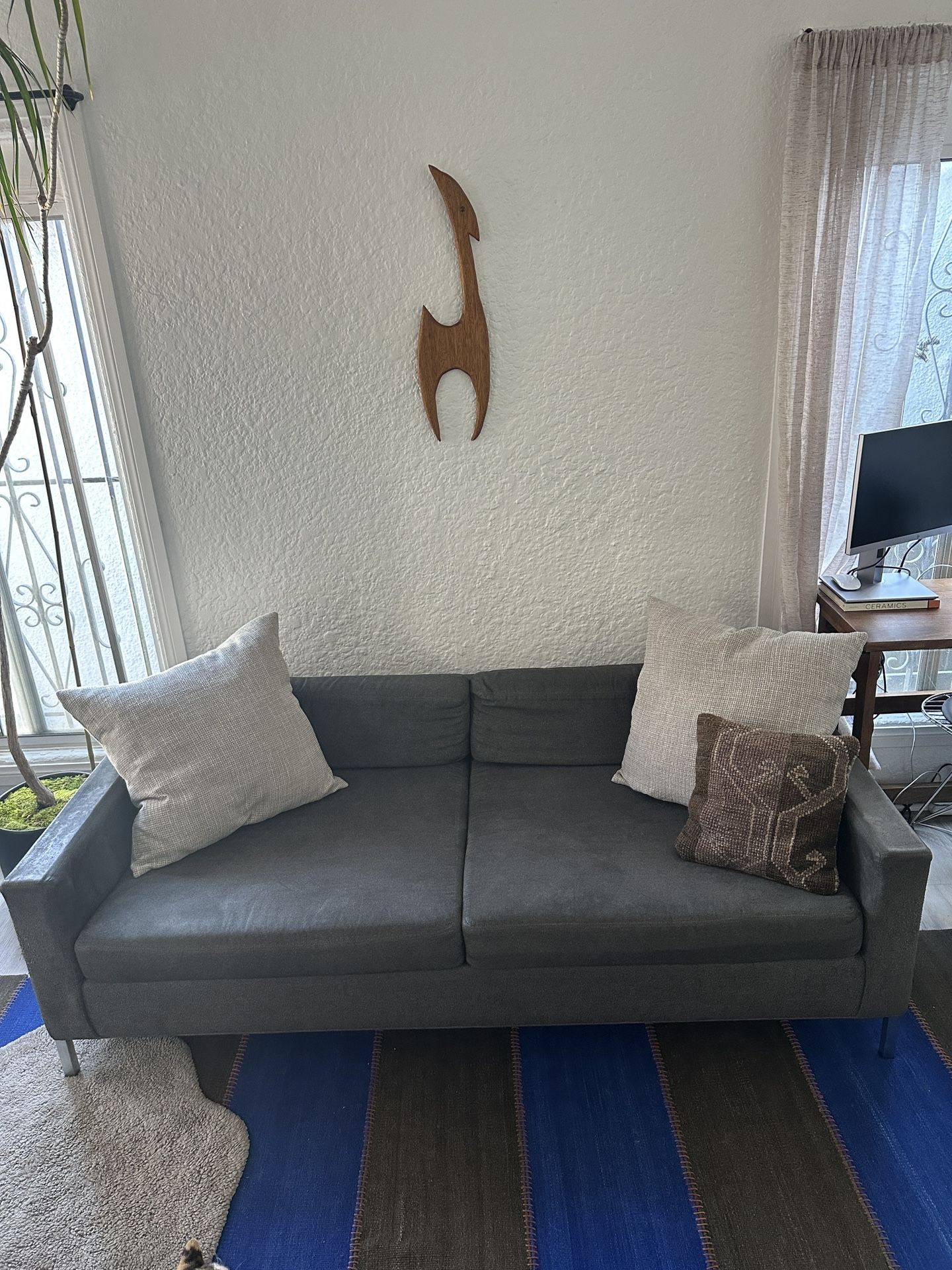 Mid Century Modern Minimal Charcoal Grey Sofa Couch