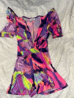 Vibrant Abstract Purple & Neon Romper