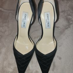 JIMMY CHOO Black Silk Satin Peau De Soie Size 38 1/2