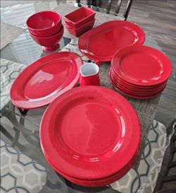 Red ceramic dinnerware set 20