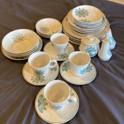 Blue And White Daisy China Set 