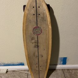 Vintage Santa Cruz Skateboard w/ Bottle Cap Opener, Bullet Trucks, 36” Length.