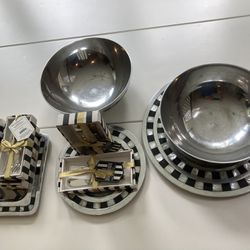 Pewter Bowl,Platter and Fork Set