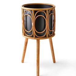 Place & Time 24"H Black & Brown Trend Rattan Planter