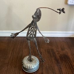 Silverware Frog Butterfly Sculpture Metal Yard Folk Art Fork Patina Handmade 16"