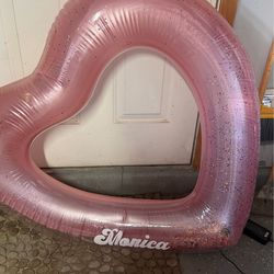 Pool Float with glitter and Monica on it