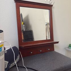 Oak Wood Coat Rack / Mirror 