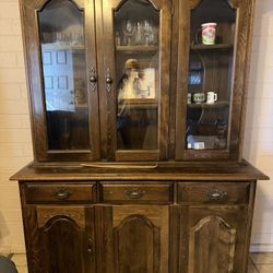  Solid Wood Hutch Cabinet – Glass Display – Great Condition