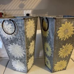 Pair of galvanized planters