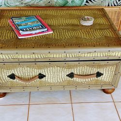 Leather Campaign Chest Coffee Table With Storage Draw