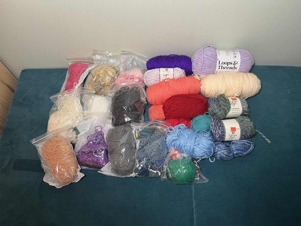 Lot of Miscellaneous Yarn - Purple, Blue, Red, Cream, and More