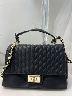 Karl Lagerfeld Paris Agyness Black & Gold Leather Crossbody Top Handle Satchel