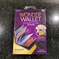Wonder Wallet Genuine Leather —BLACK RFID Blocking—Holds 24 Cards. As Seen on TV