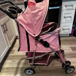 Pink Pet Stroller With Heavy Duty Wheels