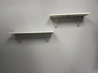 Modern Floating Wall Shelves with Gold Metal Brackets – Set of 3