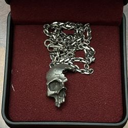 Handcrafted Solid Silver Skull Pendant Necklace