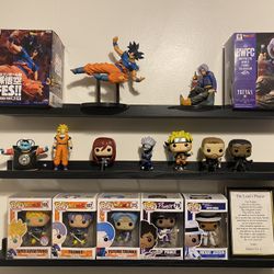 (4) Shelves For Decor, Pop toys, Cameras