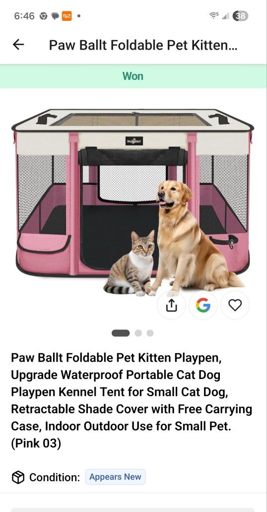 Paw Baltt Foldable Pet Playpen – Portable Indoor & Outdoor Pet Tent (Pink 03)