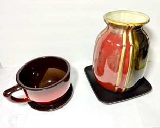 10” Ceramic Vase, saucer & tea cup