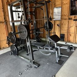 Smith Machine 1001 w/Bench Attachment | 230lb Bumpers Olympic Weights | 7ft Olympic Bar | Gym Equipment | FREE DELIVERY🚚 