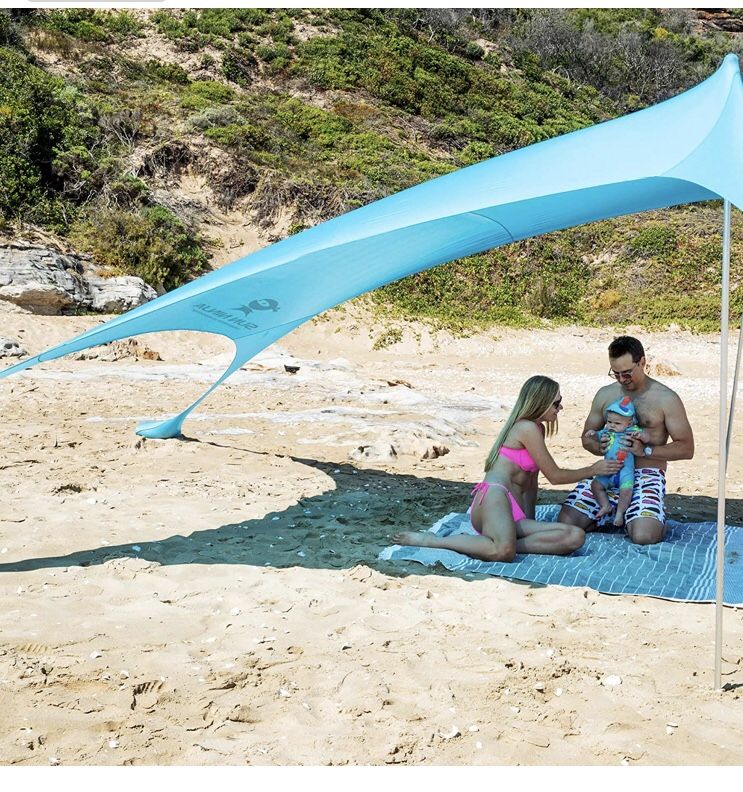 Pop Up Beach Tent Sun Shelter with Sand Shovel, Ground Pegs,and Stability Poles, Outdoor Shade for Camping Trips, Fishing, Backyard Fun or Picnics (1