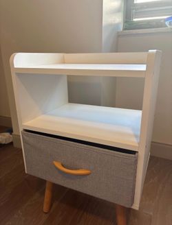 White Nightstand with Grey Fabric Drawer (must be sold by 05.31)