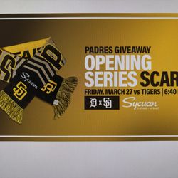 Padres vs Tigers Friday 3/27 opening series scarf giveaway