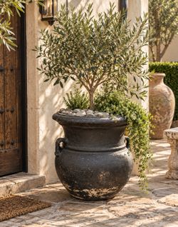Large Vintage Black Jardinière Urn Planter Heavy Mediterranean Garden Décor Plant Pot Tree Flowers Succulents Herb Planter