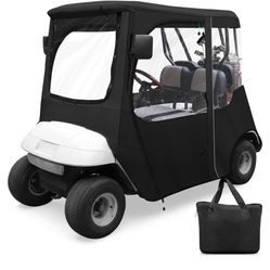 Golf Cart Enclosure Cover for Ezgo TXT 2 Seat 600D with 3 Door Zippers, Security Side Mirror Reserved, Waterproof Portable Transparent Storage Driving