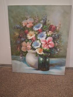 Original Signed Floral Still Life Oil Painting – Vase Bouquet on Canvas