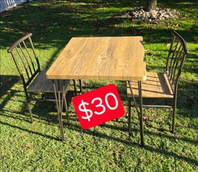 Kitchen table 29 inch wide with 2 chairs vinyl top metal bars