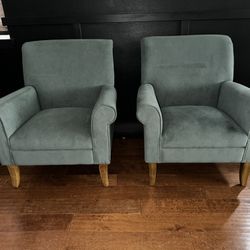 Set of Teal Velvet Arm Chairs 
