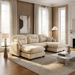 Roselyn 107" Chenille U-Shaped Sectional Sofa with 2 Ottomans and Tufted Backrest