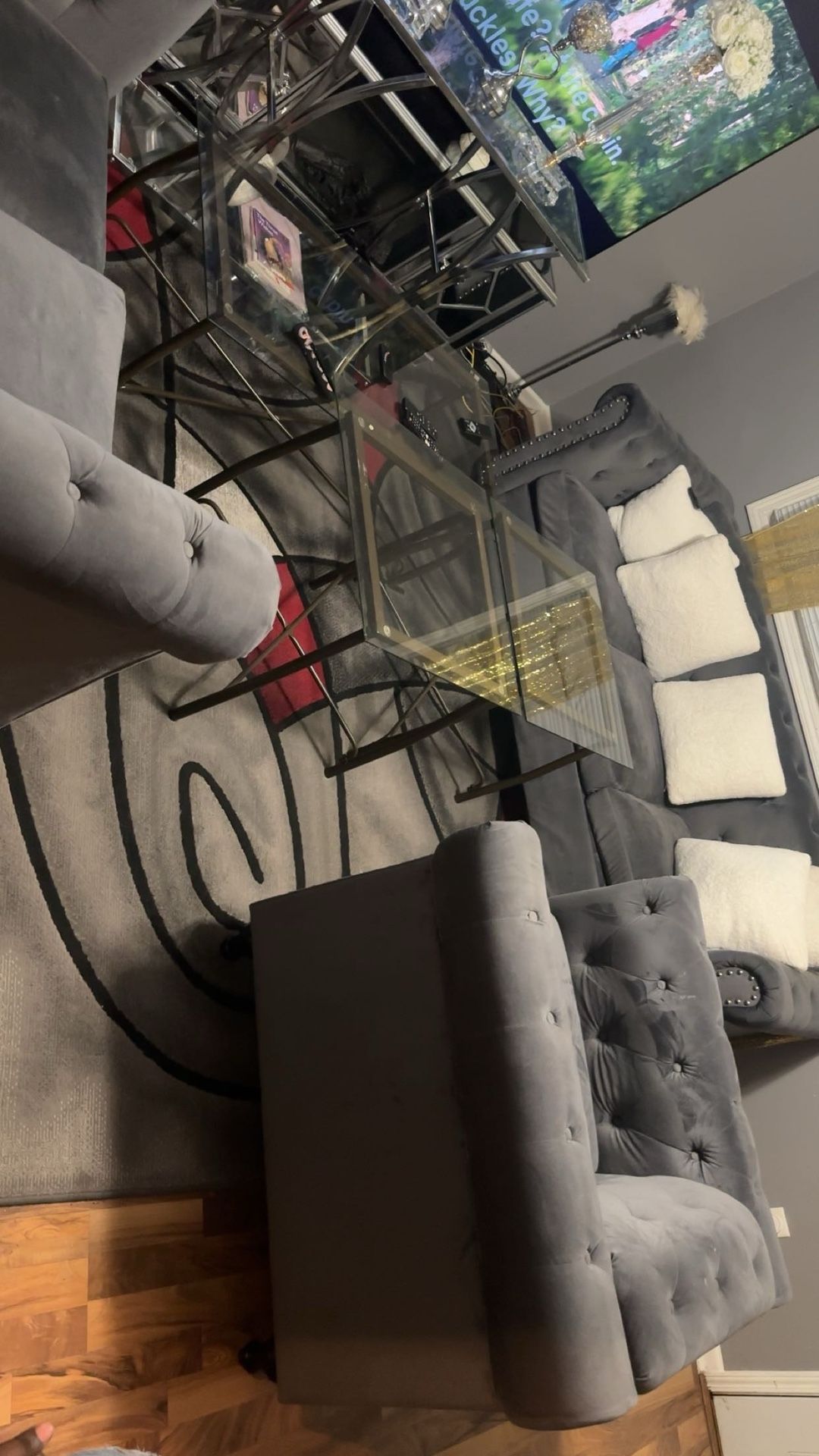 Sofa Set Plus Three Clear Glass Tables