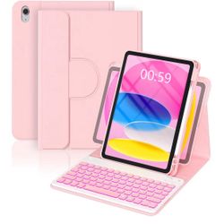 iPad A16 Case with Keyboard 11th &10th Generation, 360 Rotation Magnetic Cover with 7-Color Backlit Wireless Detachable Keypad with Pencil Holder for 