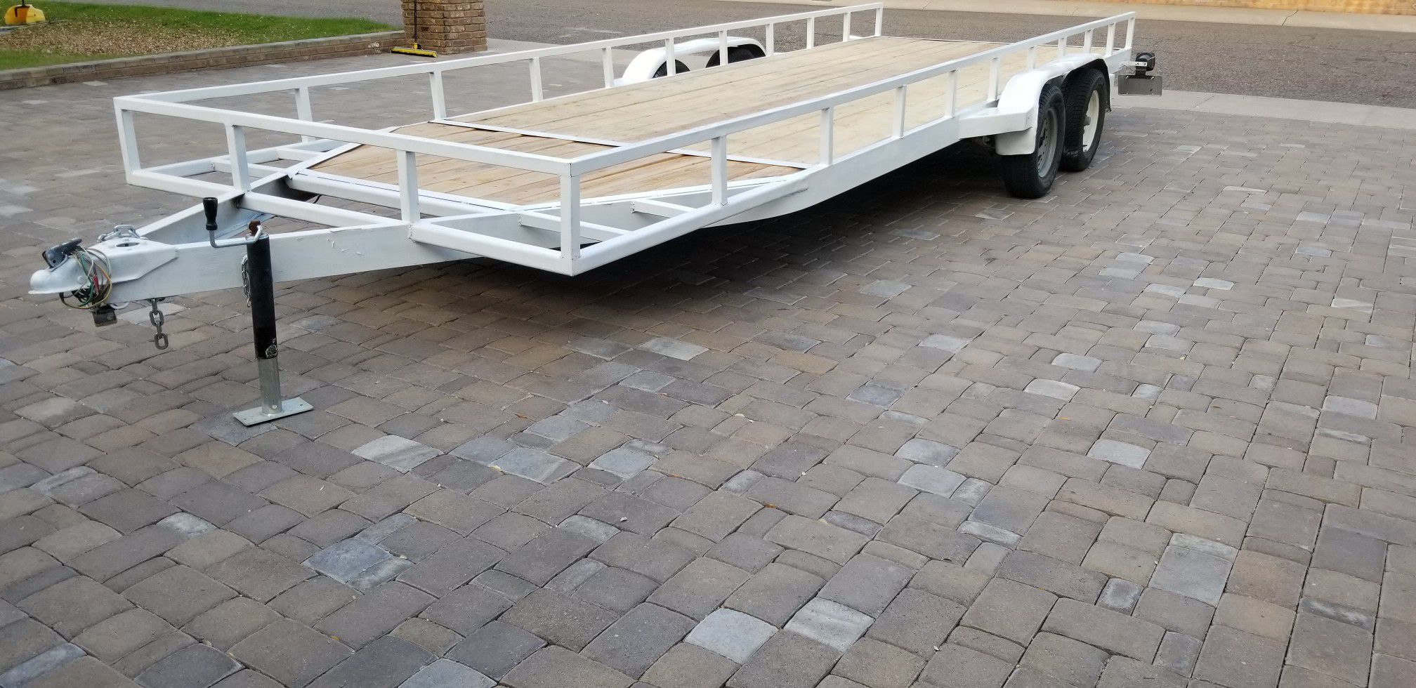 Utility Trailer / Flat Bed / Enclosed , 20 ft 8 inches long x 6ft 5 inches wide. New Wood, Title in hand, Good Tires, 2 inch ball. Ramp, Dual Axle