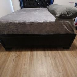 Queen Size Bed Frame  Blu Leds W Temperpedic Matress