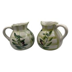 Hand Painted Italian Style Ceramic Pitchers Olive Branch Motif set of 2